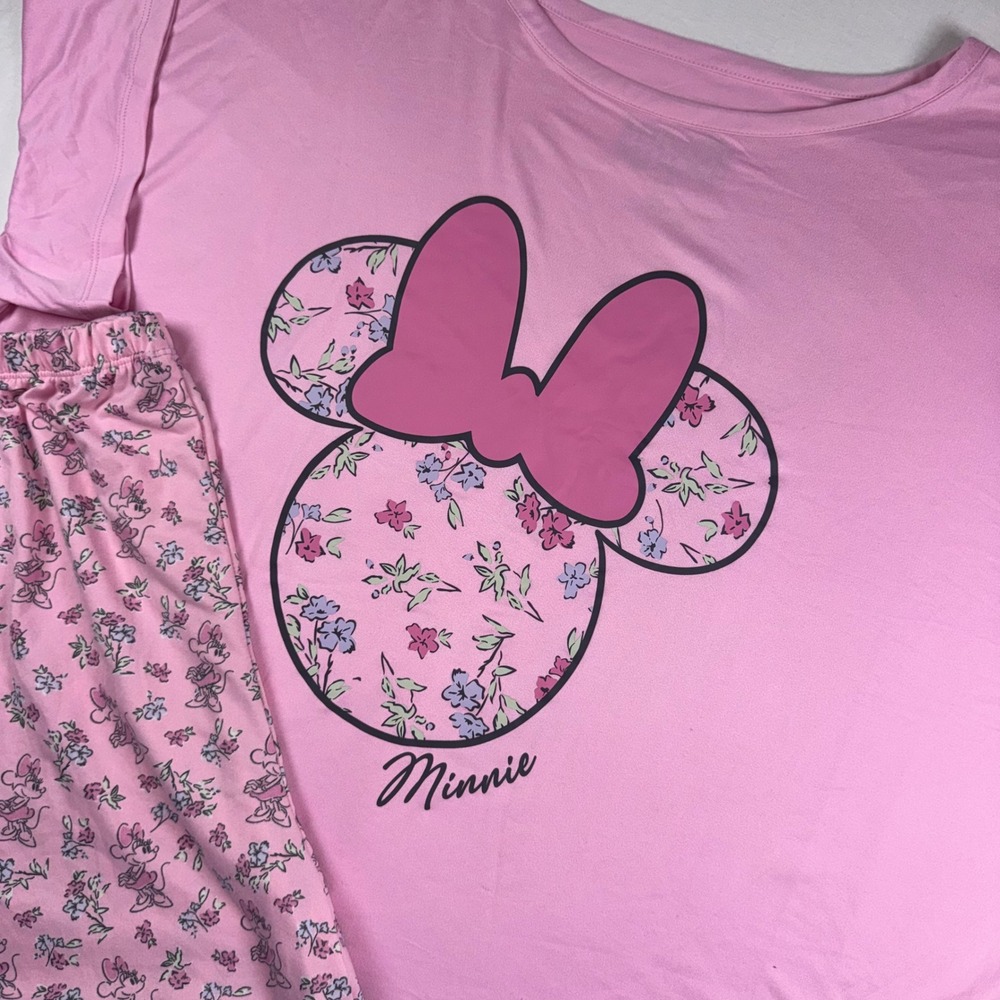 Disney Minnie Mouse PJ Set Women XXL Pink Floral Graphic Tee Shorts ZRL128538